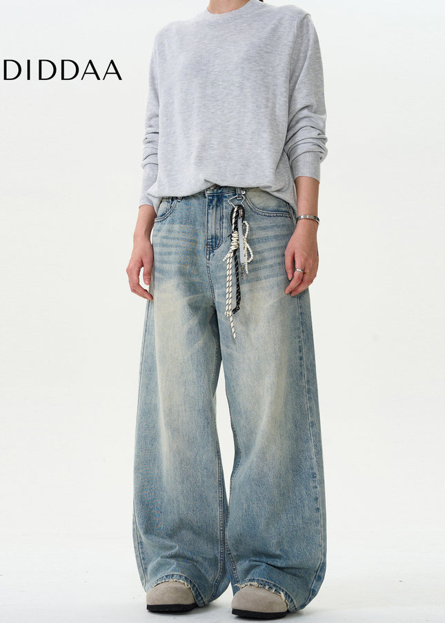 Blue Distressed Loose Fit Straight Leg Jeans - Men’s Jeans