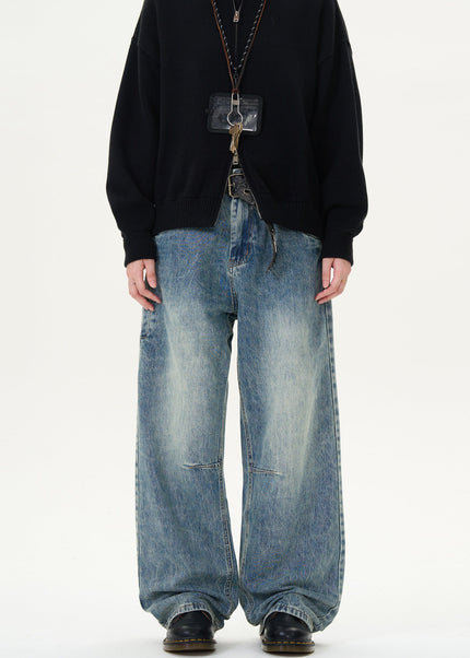 Blue Distressed Loose Fit Straight Leg Jeans - Men’s Jeans