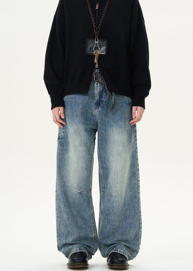 Blue Distressed Loose Fit Straight Leg Jeans - Men’s Jeans