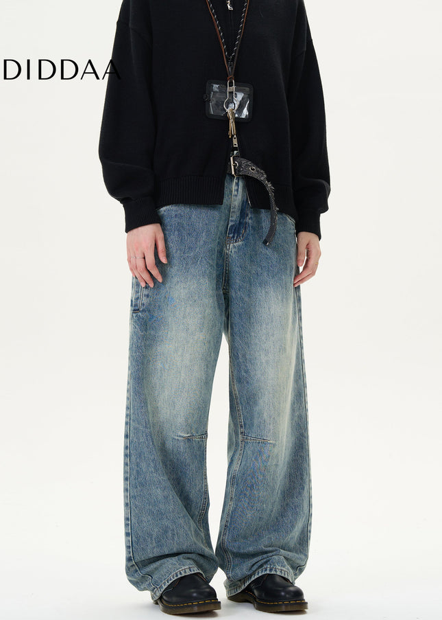 Blue Distressed Loose Fit Straight Leg Jeans - Men’s Jeans