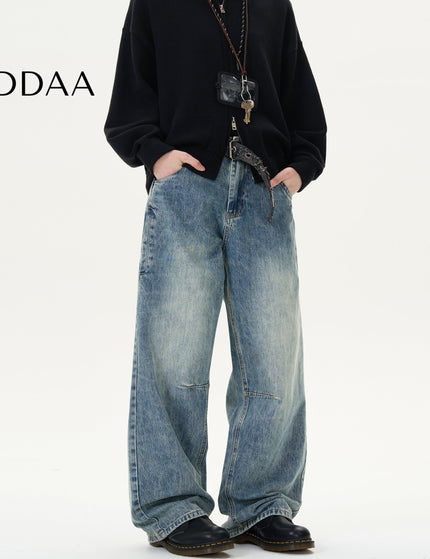 Blue Distressed Loose Fit Straight Leg Jeans - S / Mid Blue - Men’s Jeans