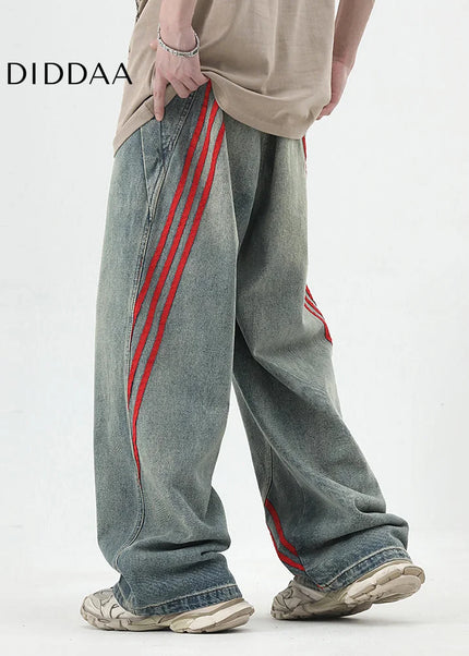 Blue Distressed Loose Fit Wide Leg Jeans for Boys - Men’s Jeans