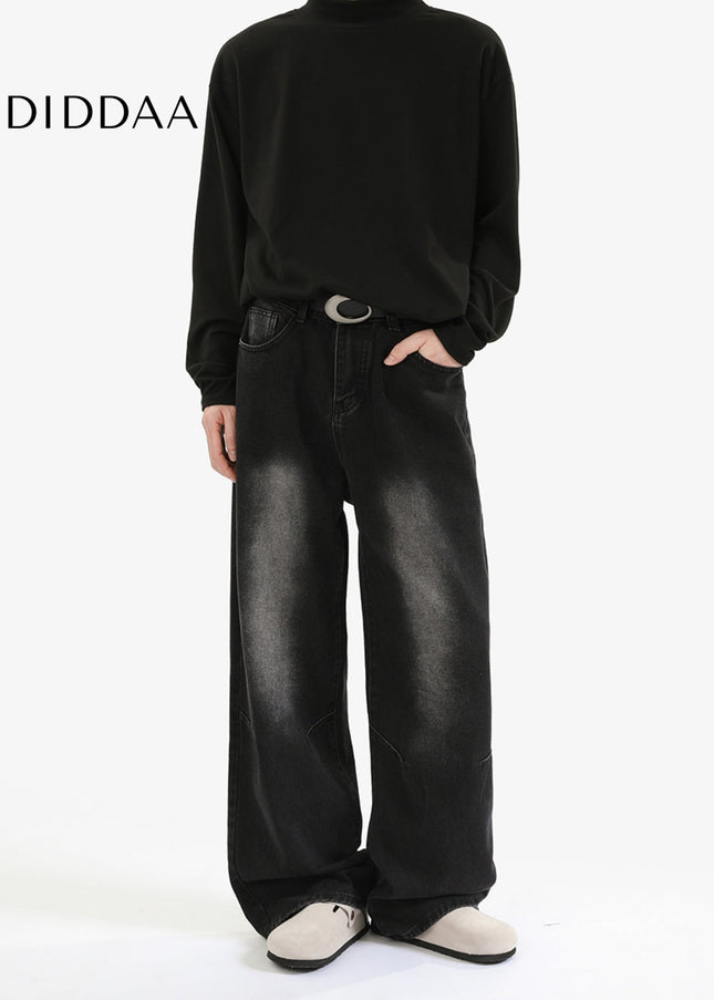 Blue Distressed Loose Fit Wide Leg Jeans - Men’s Jeans