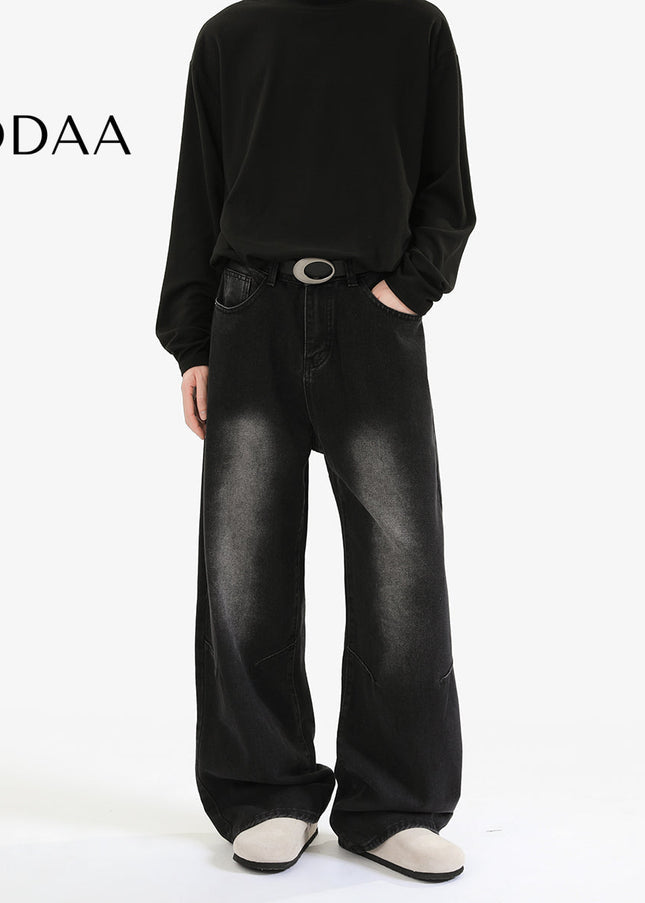 Blue Distressed Loose Fit Wide Leg Jeans - Men’s Jeans