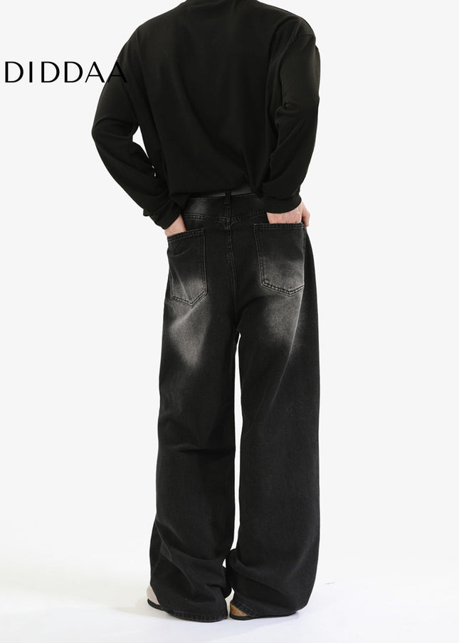 Blue Distressed Loose Fit Wide Leg Jeans - Men’s Jeans