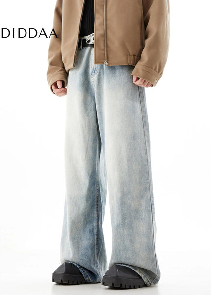 Blue Distressed Loose Fit Wide-Leg Jeans Trousers - Men’s Jeans