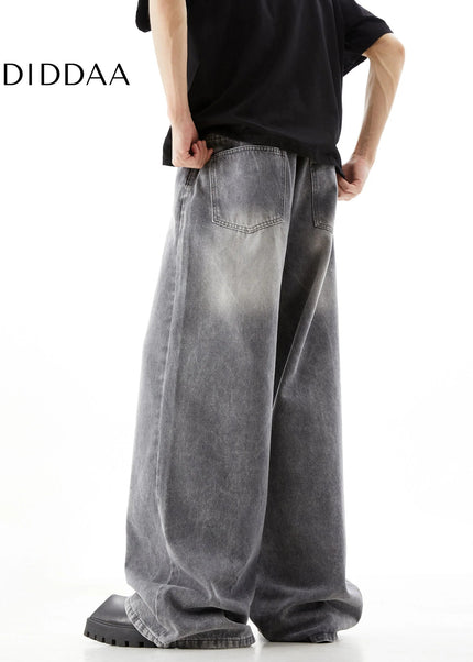 Blue Distressed Loose Fit Wide-Leg Jeans Trousers - Men’s Jeans