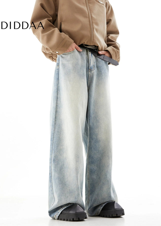 Blue Distressed Loose Fit Wide-Leg Jeans Trousers - Men’s Jeans
