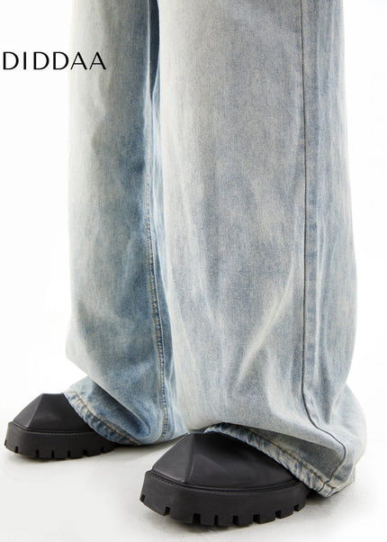 Blue Distressed Loose Fit Wide-Leg Jeans Trousers - Men’s Jeans