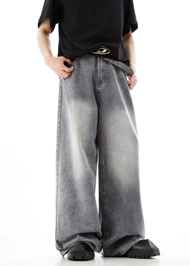 Blue Distressed Loose Fit Wide-Leg Jeans Trousers - Men’s Jeans