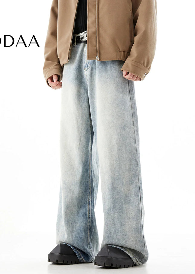 Blue Distressed Loose Fit Wide-Leg Jeans Trousers - S / Light Blue - Men’s Jeans