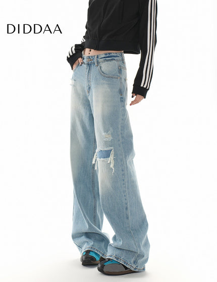 Blue Distressed Loose Slim Straight Leg Jeans - XS / Mid Blue - Women’s Jeans