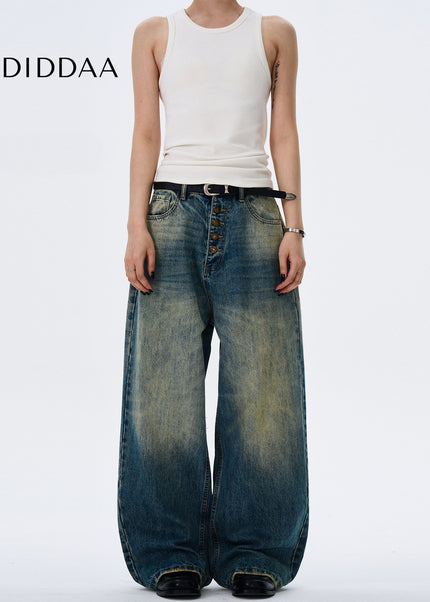Blue Distressed Loose Straight Jeans for Men and Women - Men’s Jeans