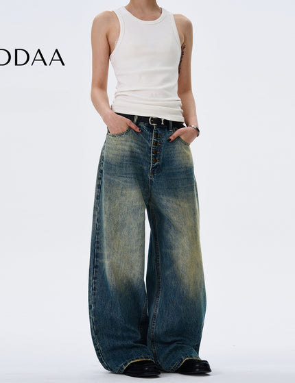 Blue Distressed Loose Straight Jeans for Men and Women - S / Mid Blue - Men’s Jeans