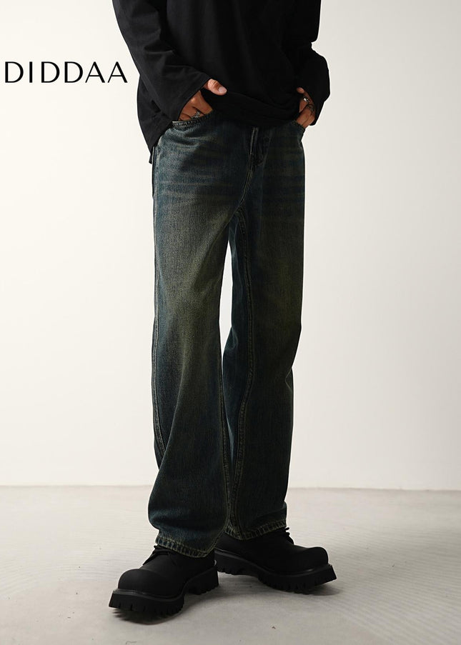 Blue Distressed Loose Straight Jeans for Men - Men’s Jeans