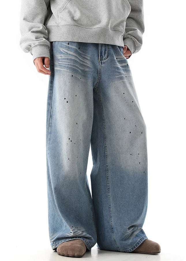Blue Distressed Loose Straight-Leg Dad Jeans - Men’s Jeans