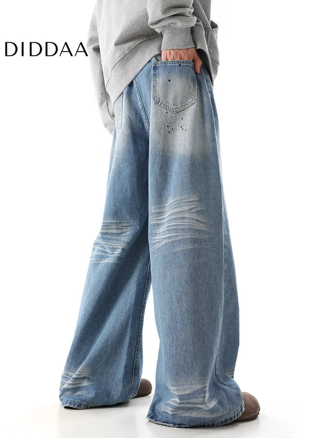 Blue Distressed Loose Straight-Leg Dad Jeans - Men’s Jeans