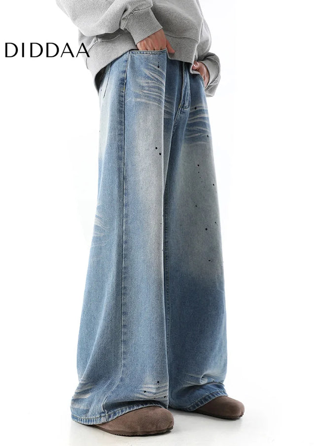 Blue Distressed Loose Straight-Leg Dad Jeans - Men’s Jeans