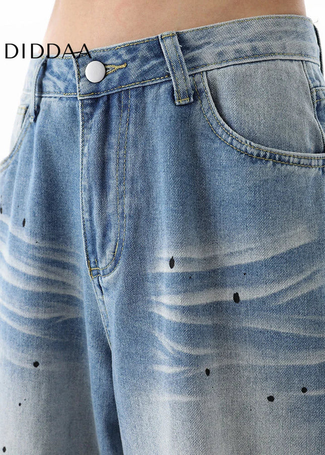 Blue Distressed Loose Straight-Leg Dad Jeans - Men’s Jeans