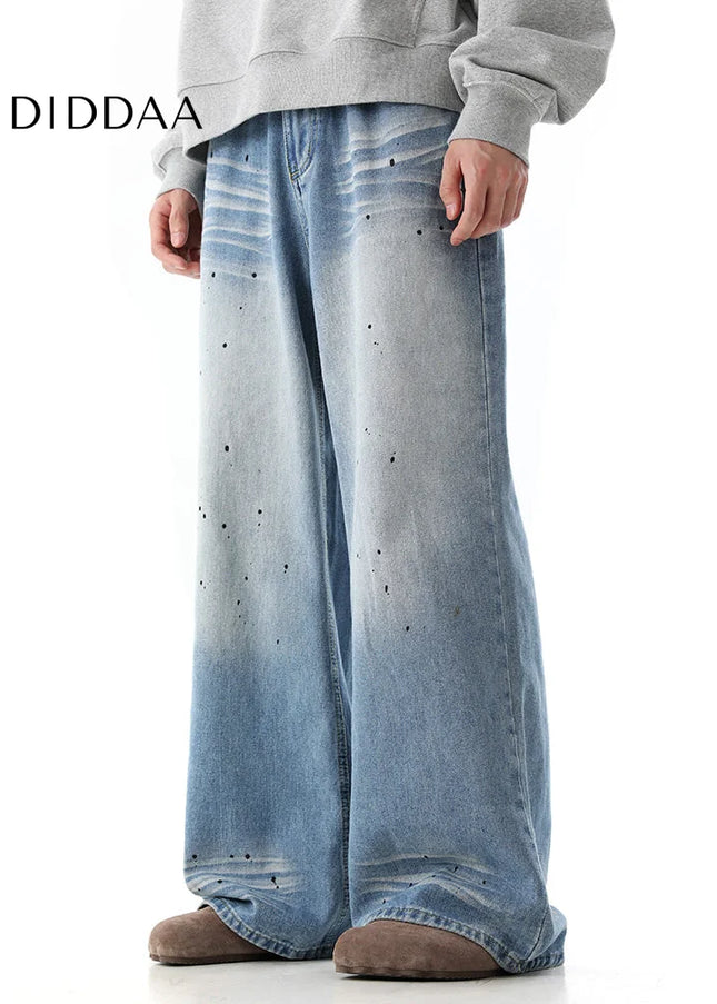 Blue Distressed Loose Straight-Leg Dad Jeans - Men’s Jeans