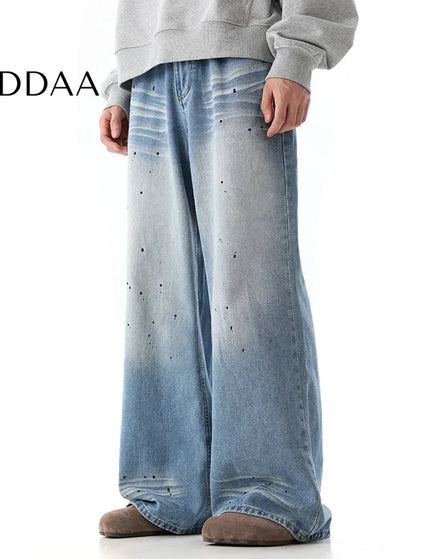 Blue Distressed Loose Straight-Leg Dad Jeans - S / Blue - Men’s Jeans