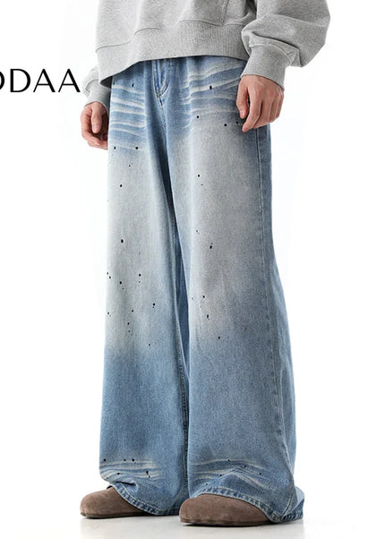 Blue Distressed Loose Straight-Leg Dad Jeans - S / Blue - Men’s Jeans