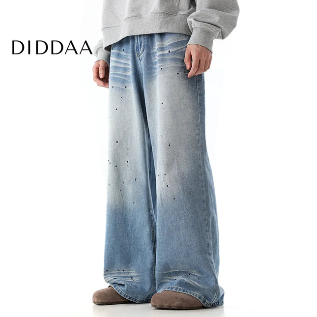 Blue Distressed Loose Straight-Leg Dad Jeans - S / Blue - Men’s Jeans