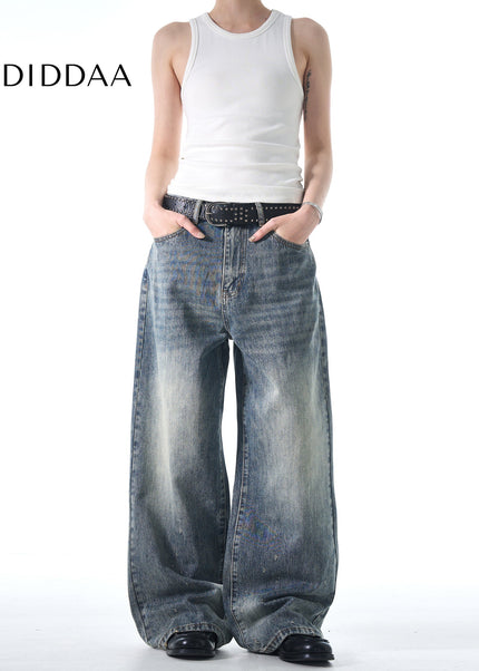 Blue Distressed Loose Straight Leg Jeans for Men and Women - Men’s Jeans