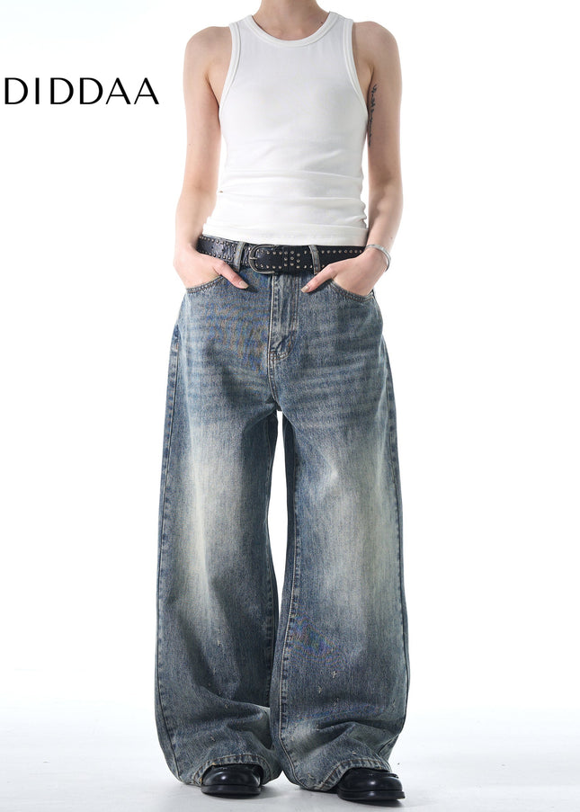 Blue Distressed Loose Straight Leg Jeans for Men and Women - Men’s Jeans