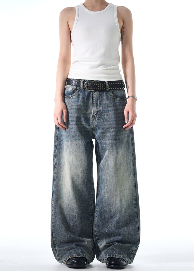 Blue Distressed Loose Straight Leg Jeans for Men and Women - Men’s Jeans