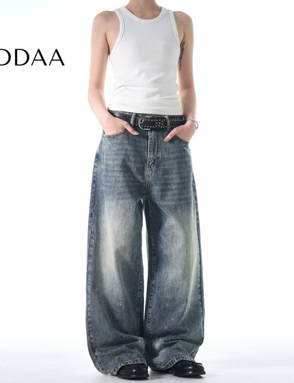 Blue Distressed Loose Straight Leg Jeans for Men and Women - S / Mid Blue - Men’s Jeans