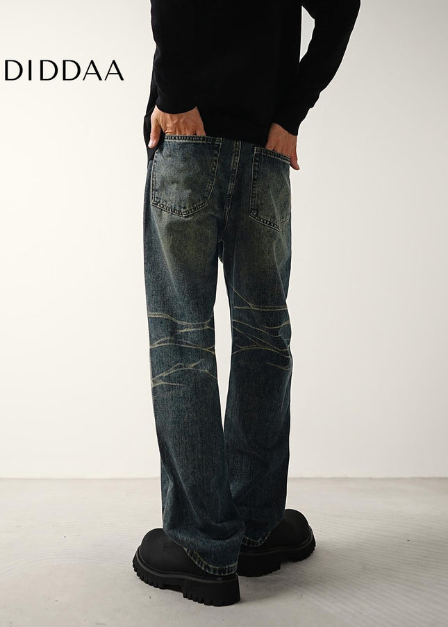 Blue Distressed Loose Straight-Leg Jeans - Men’s Jeans
