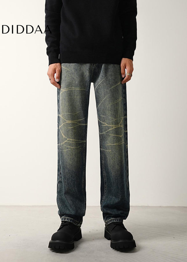 Blue Distressed Loose Straight-Leg Jeans - Men’s Jeans