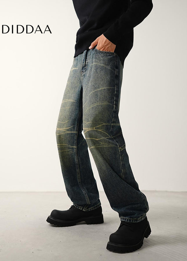 Blue Distressed Loose Straight-Leg Jeans - Men’s Jeans