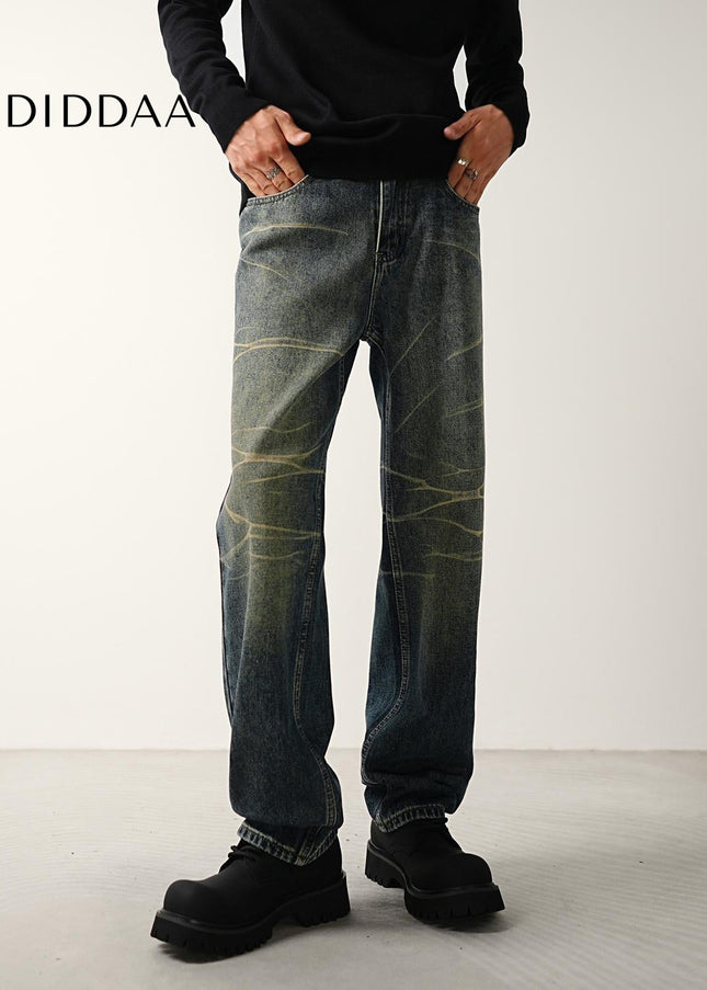 Blue Distressed Loose Straight-Leg Jeans - Men’s Jeans