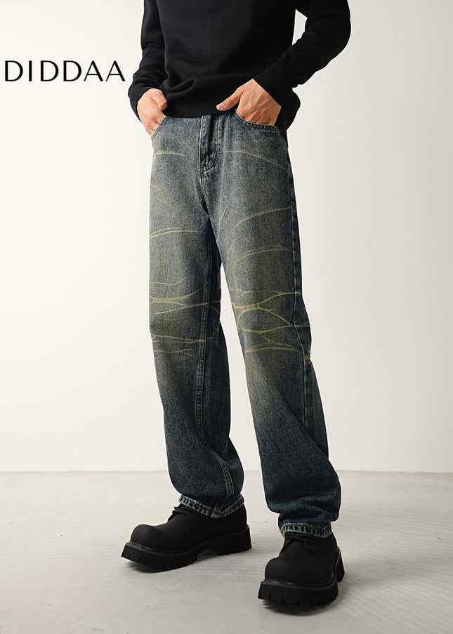 Blue Distressed Loose Straight-Leg Jeans - Men’s Jeans