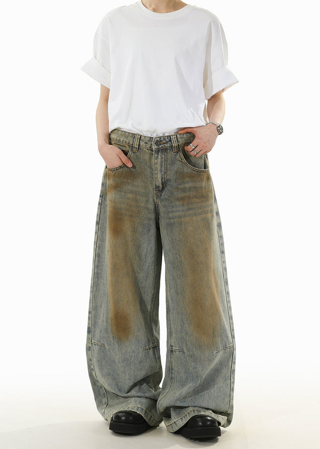 Blue Distressed Loose Straight-Leg Jeans - Men’s Jeans