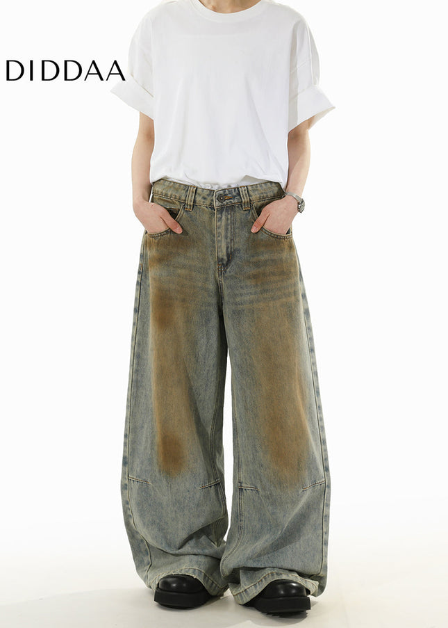 Blue Distressed Loose Straight-Leg Jeans - Men’s Jeans