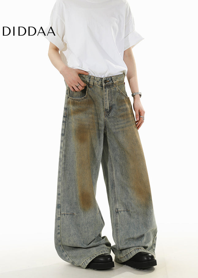 Blue Distressed Loose Straight-Leg Jeans - Men’s Jeans