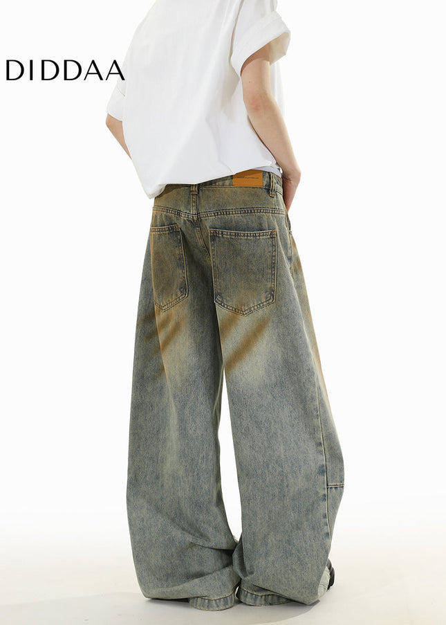 Blue Distressed Loose Straight-Leg Jeans - Men’s Jeans