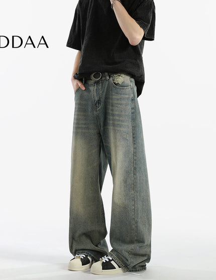 Blue Distressed Loose Straight Wide-Leg Casual Jeans - S / Vintage Blue - Men’s Jeans