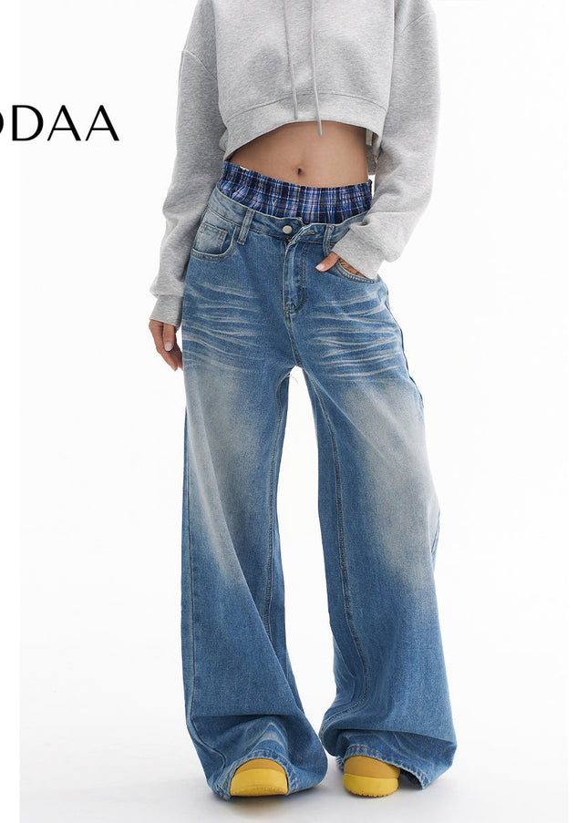 Blue Distressed Loose Straight Wide-Leg Jeans - Women’s Jeans
