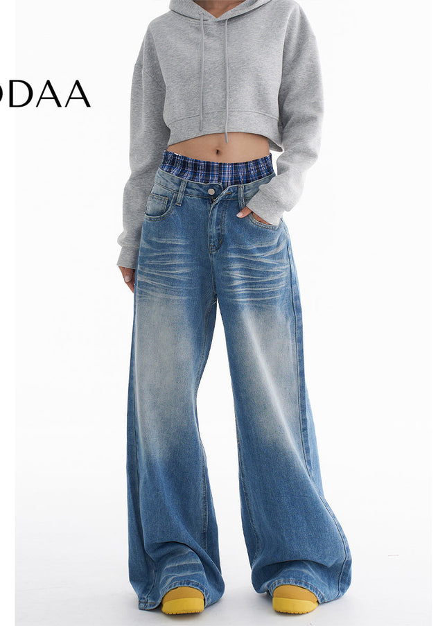 Blue Distressed Loose Straight Wide-Leg Jeans - XS / Mid Blue - Women’s Jeans