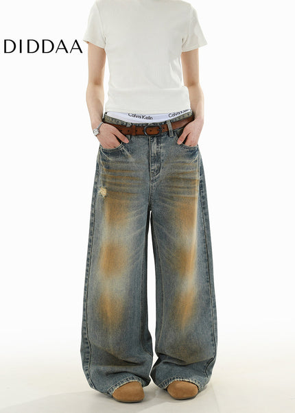 Blue Distressed Loose Wide-Leg Jeans for Men and Women - Men’s Jeans