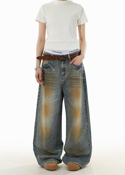 Blue Distressed Loose Wide-Leg Jeans for Men and Women - Men’s Jeans