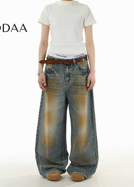 Blue Distressed Loose Wide-Leg Jeans for Men and Women - S / Vintage Blue - Men’s Jeans