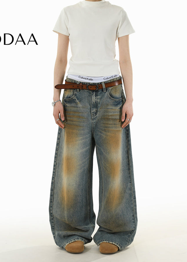 Blue Distressed Loose Wide-Leg Jeans for Men and Women - S / Vintage Blue - Men’s Jeans
