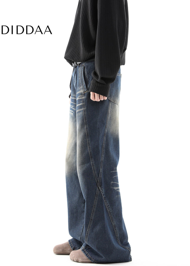 Blue Distressed Loose Wide Leg Jeans for Men - Men’s Jeans