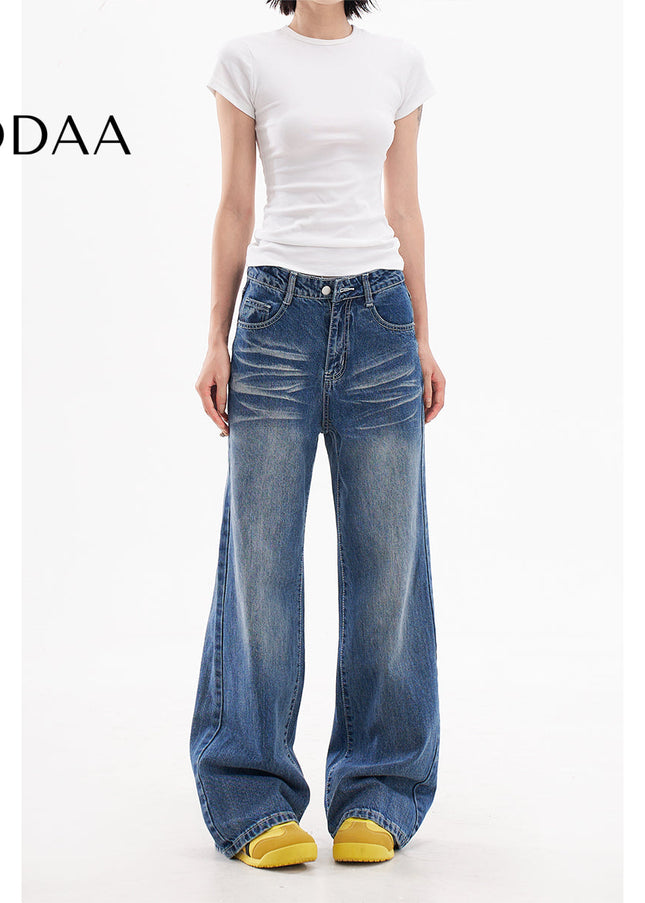 Blue Distressed Loose Wide Leg Pants Women’s High Waisted Hottie Jeans - XS / Mid Blue - Women’s Jeans