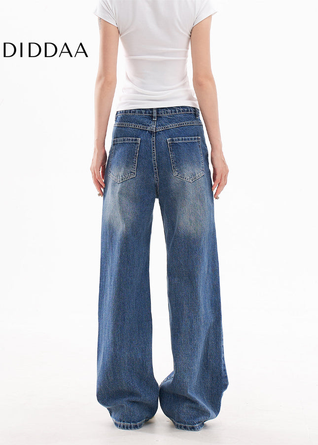 Blue Distressed Loose Wide Leg Pants Women’s High Waisted Hottie Jeans - Women’s Jeans